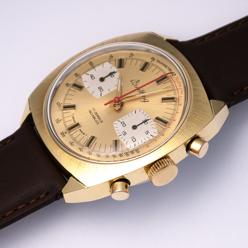 Breitling Chronograph, Referenz 2002-8, Goldplaque, Kaliber Valjoux 7733