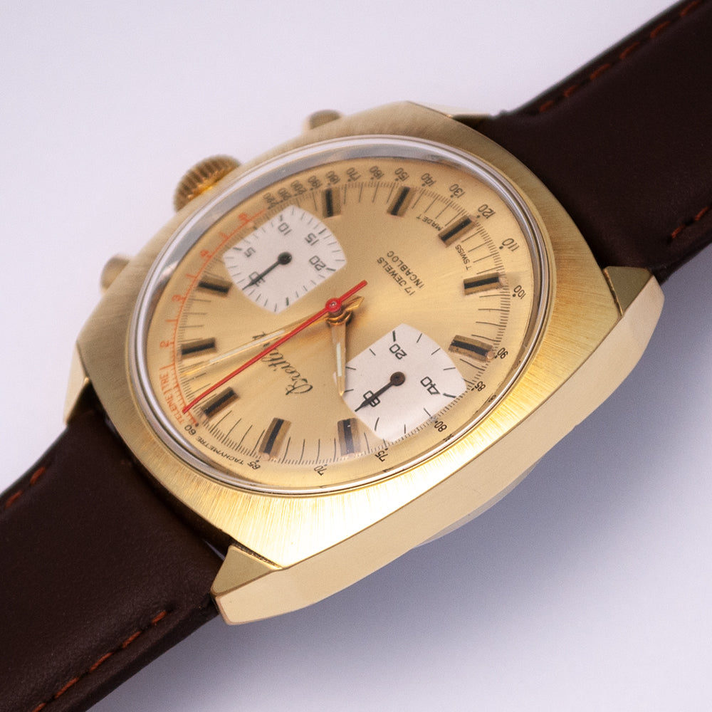 Breitling Chronograph, Referenz 2002-8, Goldplaque, Kaliber Valjoux 7733