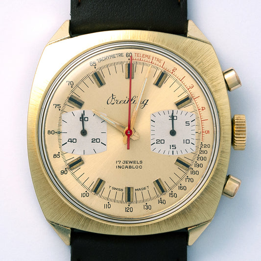 Breitling Chronograph, Referenz 2002-8, Goldplaque, Kaliber Valjoux 7733