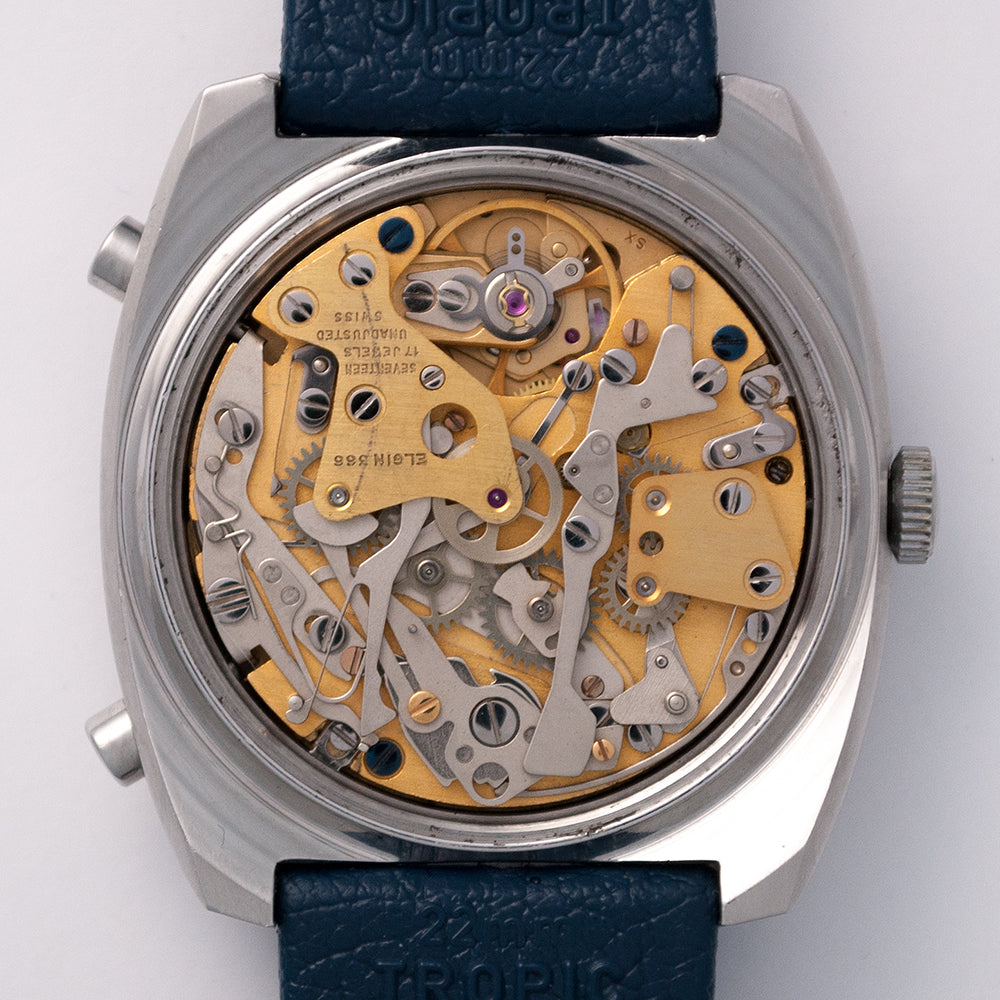 Elgin, Chronograph, Edelstahl, 1970er-Jahre Kaliber, Elgin 366, baugleich wie Kaliber 12 von Heuer