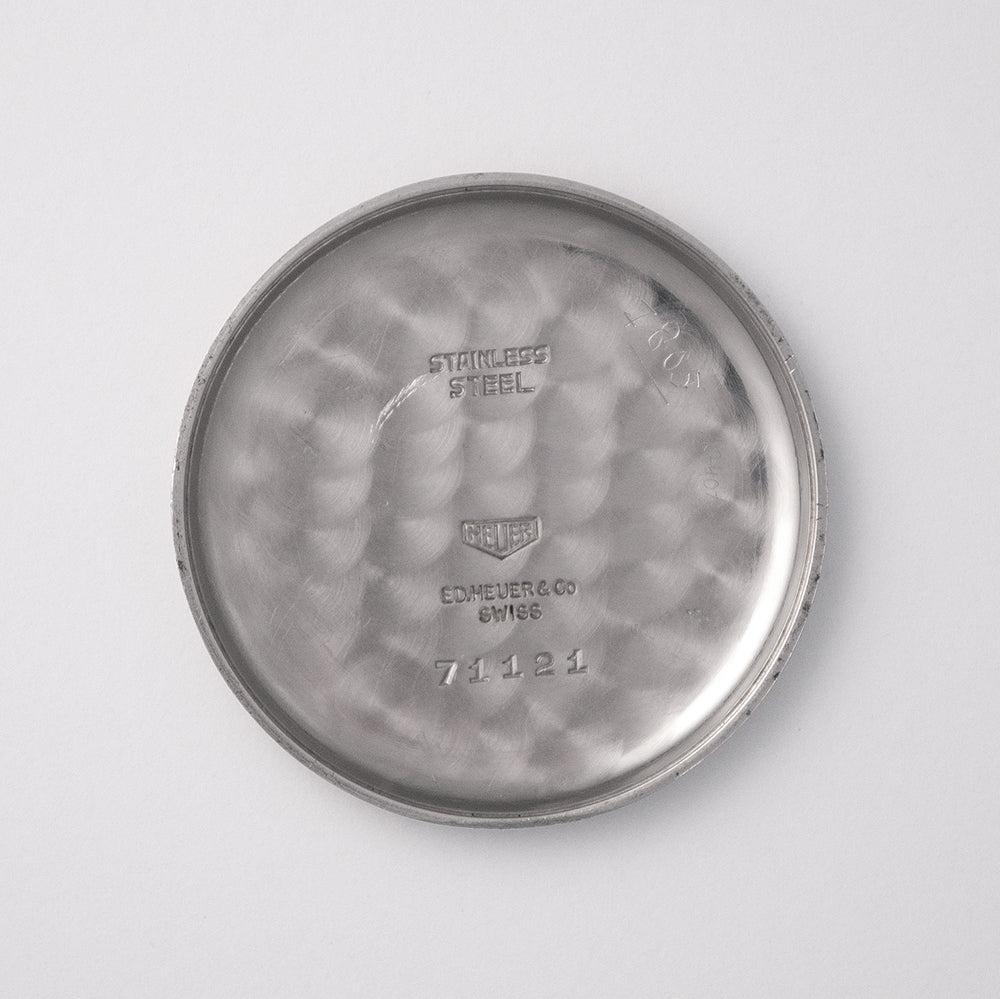 Heuer Chronograph, Kaliber Valjoux 22, Edelstahl mit Druckboden