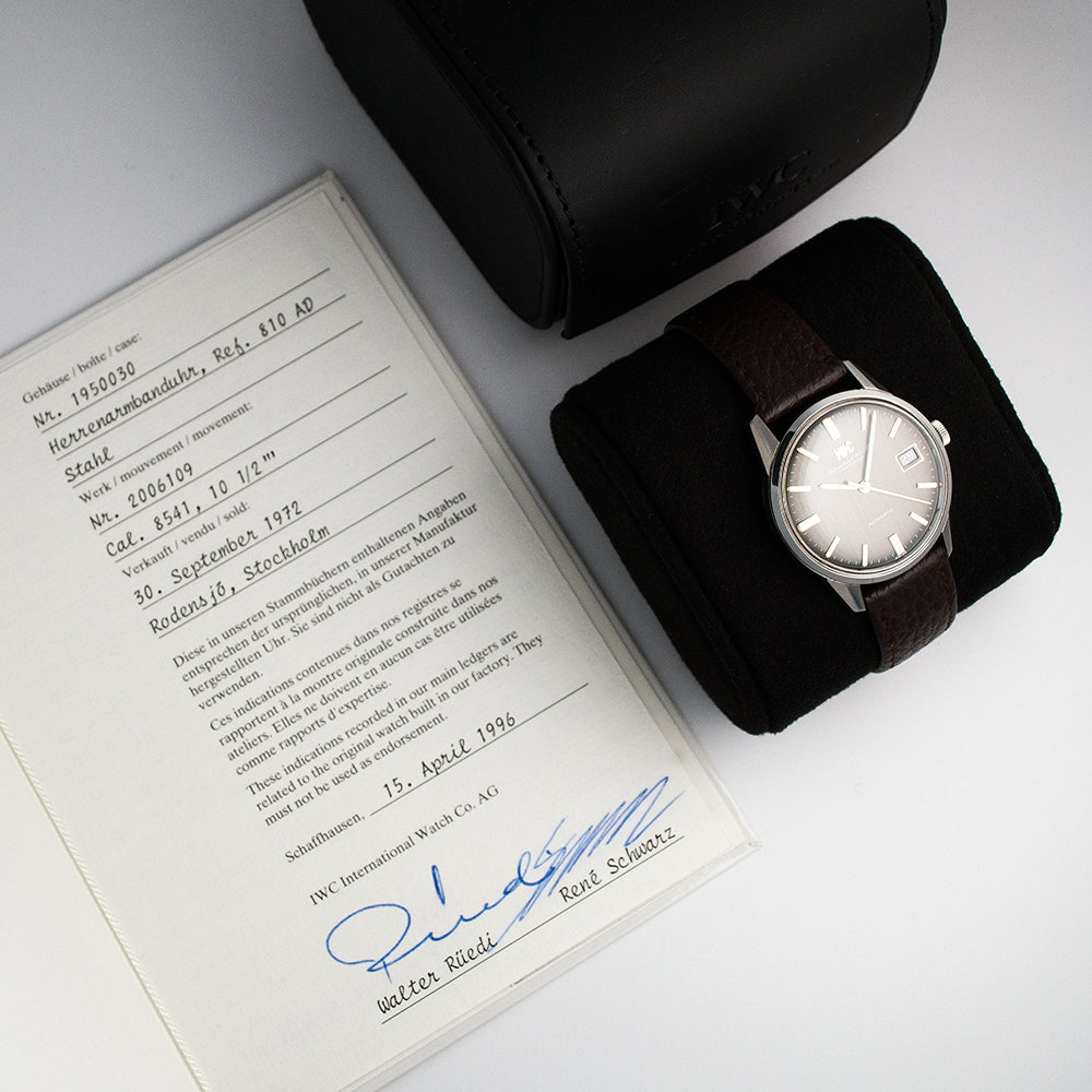 IWC Herrenuhr, Stahl, Automatic, Ref. 810 AD, 1972, IWC-Kaliber 8541, Datum, mit IWC-Archivauszug