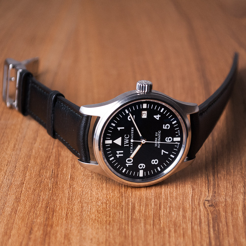 IWC Fliegeruhr Mark XV, Referenz 3253-01, 2007, Automat, Stahl, Datum, revidiert mit Garantie bis Oktober 2022, neues IWC-Lederband