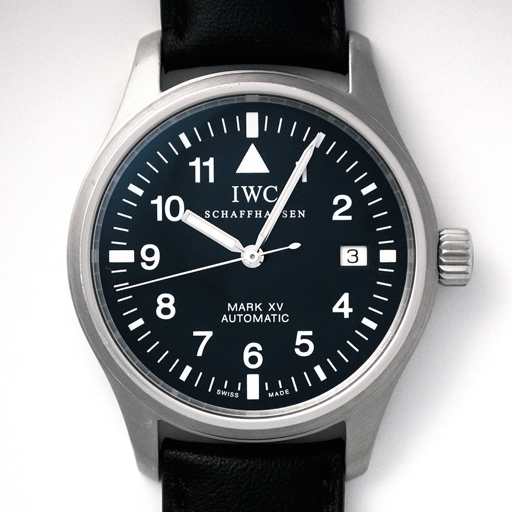 IWC Fliegeruhr Mark XV, Referenz 3253-01, 2007, Automat, Stahl, Datum, revidiert mit Garantie bis Oktober 2022, neues IWC-Lederband