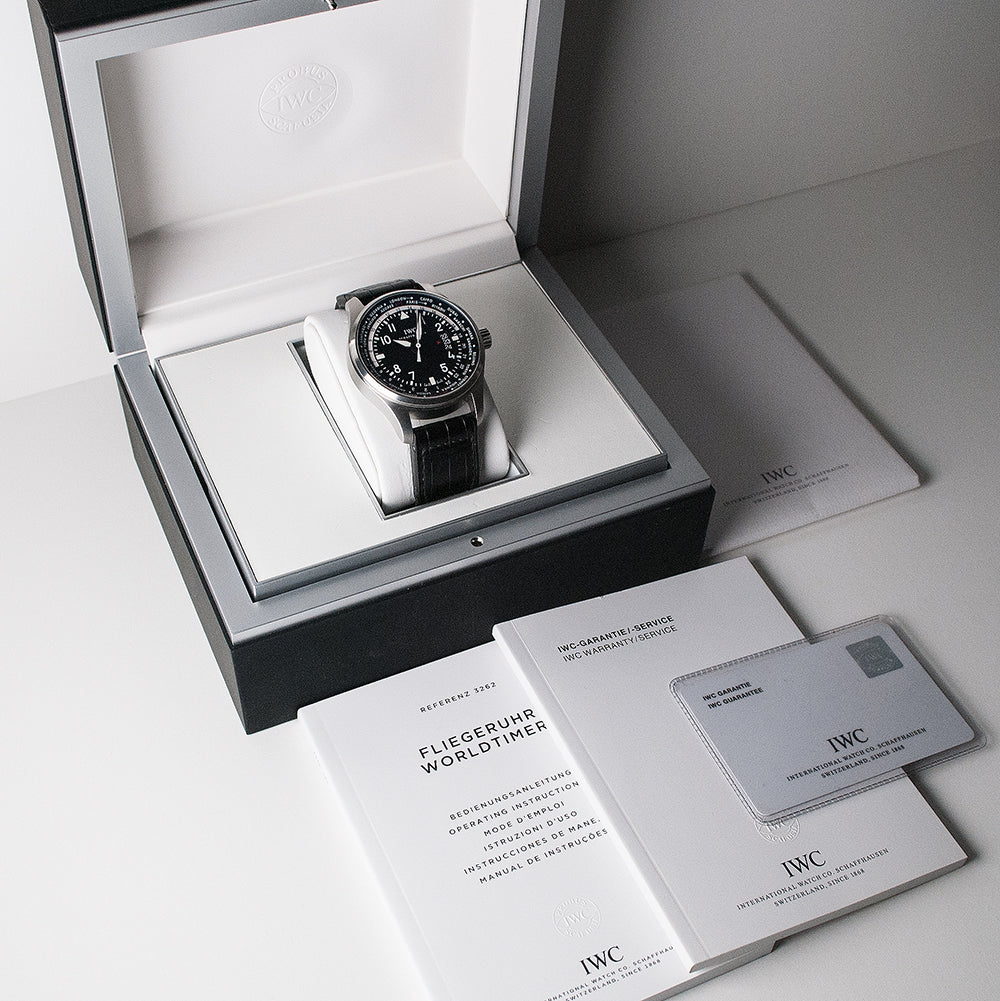 IWC Fliegeruhr Worldtimer, Ref. IW326201, 2014, Full-Set Edelstahl, Automat, IWC-Service 2018