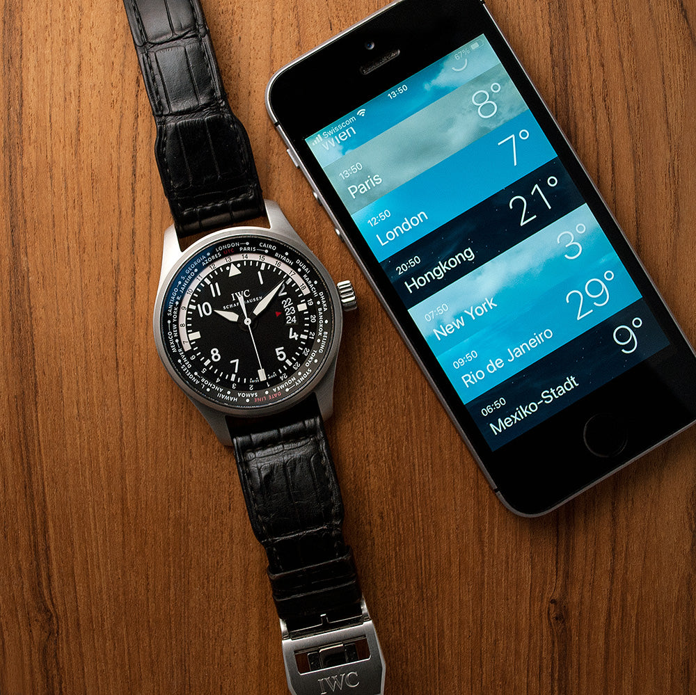 IWC Fliegeruhr Worldtimer, Ref. IW326201, 2014, Full-Set Edelstahl, Automat, IWC-Service 2018