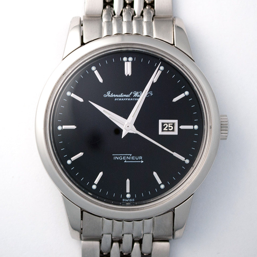 IWC Ingenieur, Ref. 666 AD, schwarzes Zifferblatt IWC-Service, IWC-Zertifikat, Original Guy Frères, Stahlarmband