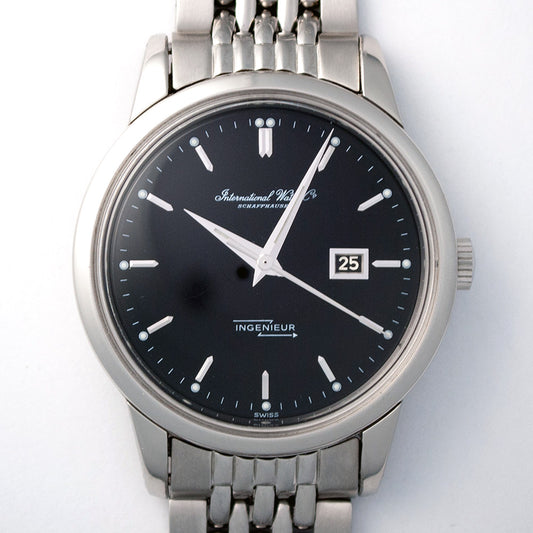IWC Ingenieur, Ref. 666 AD, schwarzes Zifferblatt IWC-Service, IWC-Zertifikat, Original Guy Frères, Stahlarmband