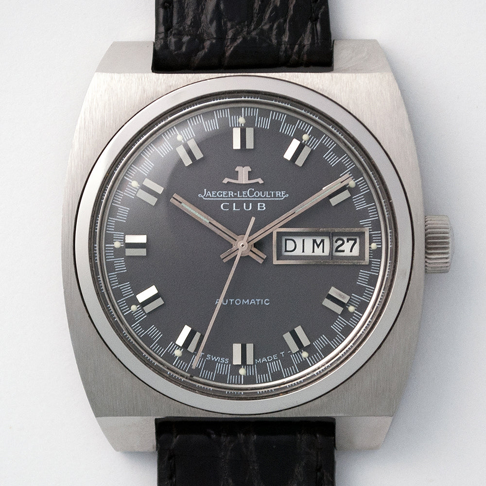 Jaeger-LeCoultre, Club Automatik, Ref. E300205, Edelstahl, graues Racing-Zifferblatt, New Old Stock, 1970er-Jahre