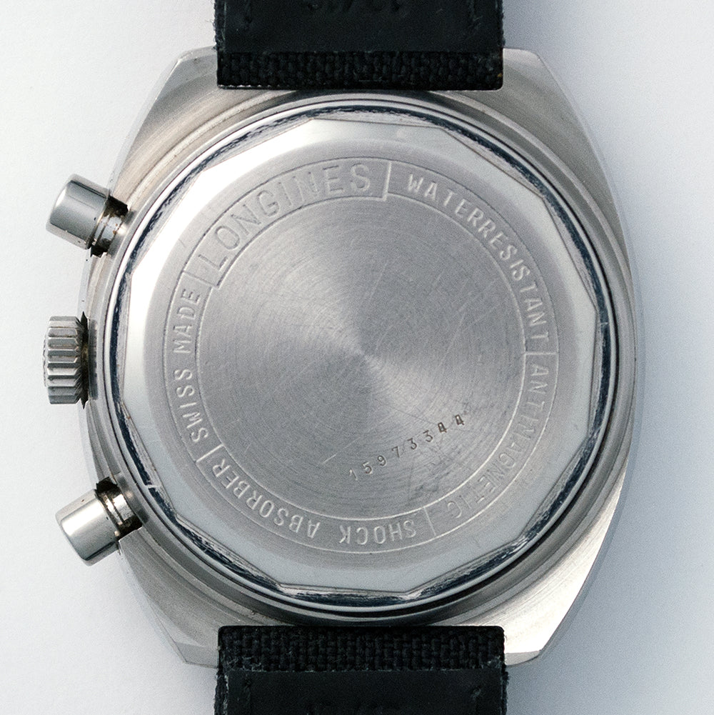 Longines Nonius, Chronograph, Ref. 8271 2, 1970er-Jahre, Kaliber Valjoux 726, Sekundenzeiger mit Nonius zum Ablesen der Zehntelsekunde