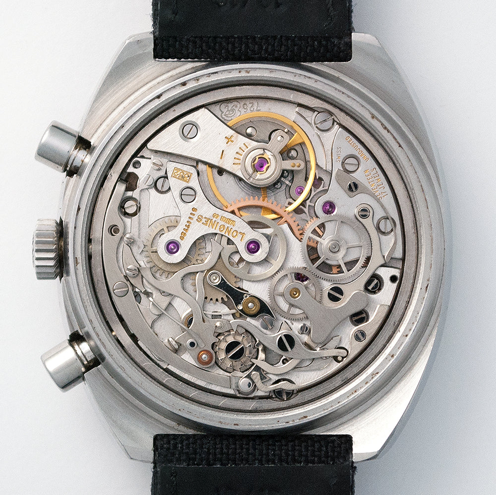 Longines Nonius, Chronograph, Ref. 8271 2, 1970er-Jahre, Kaliber Valjoux 726, Sekundenzeiger mit Nonius zum Ablesen der Zehntelsekunde