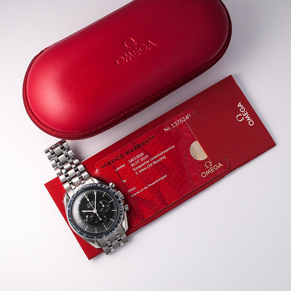 Omega Speedmaster Professional, Ref. 105.012-65, Kaliber 321, 1966/67, «Omega-Holzer»-Stahlband mit Faltschliesse