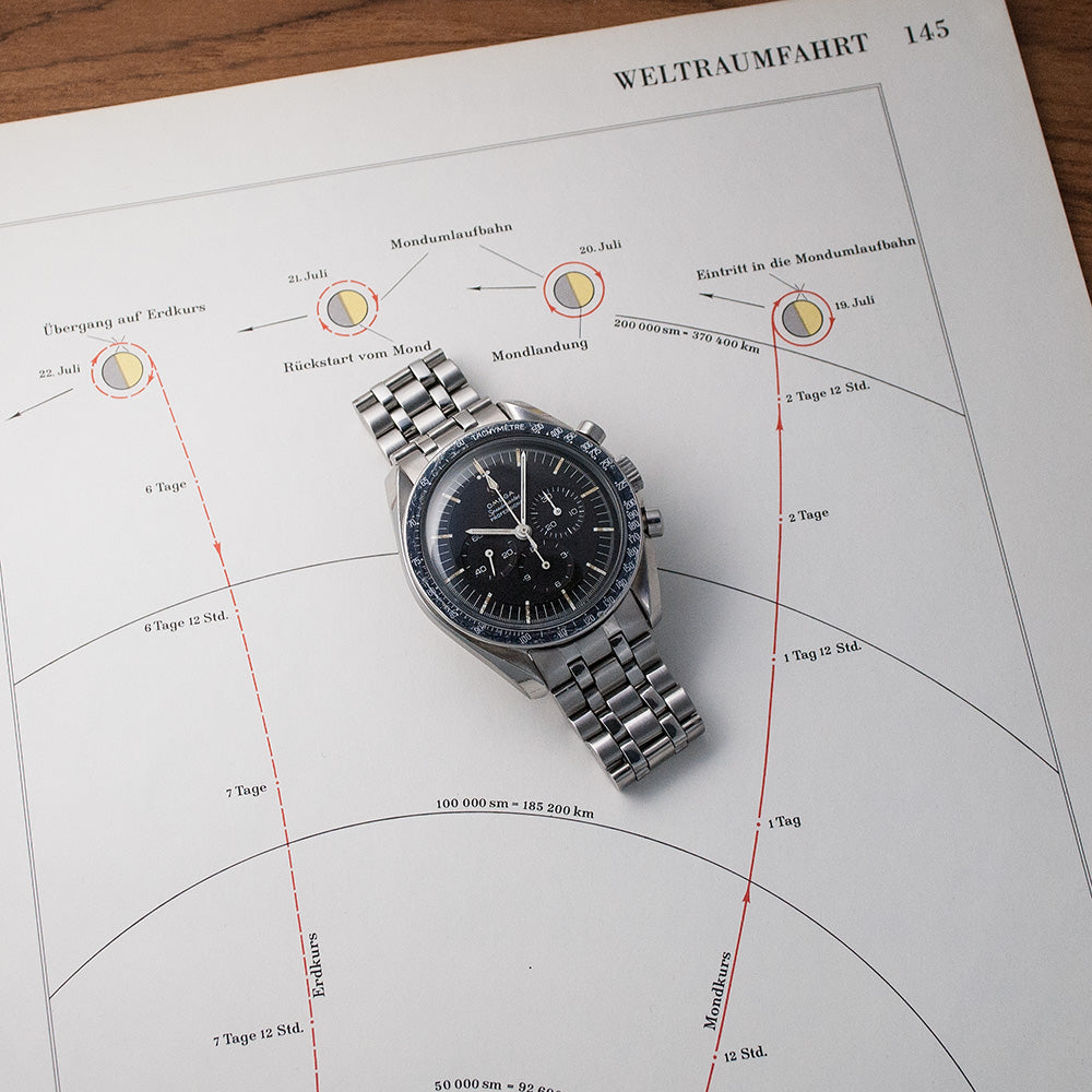 Omega Speedmaster Professional, Ref. 105.012-65, Kaliber 321, 1966/67, «Omega-Holzer»-Stahlband mit Faltschliesse