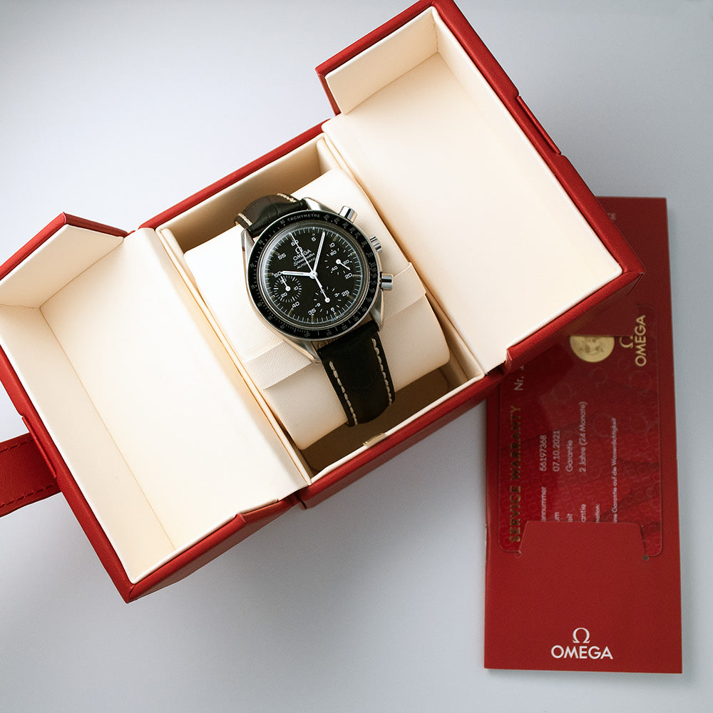 Omega Speedmaster Reduced, Ref. 175.0032.1, mit Werksrevision bei Omega, Garantie bis 10/2023 Edelstahl, Automatic, 39 mm