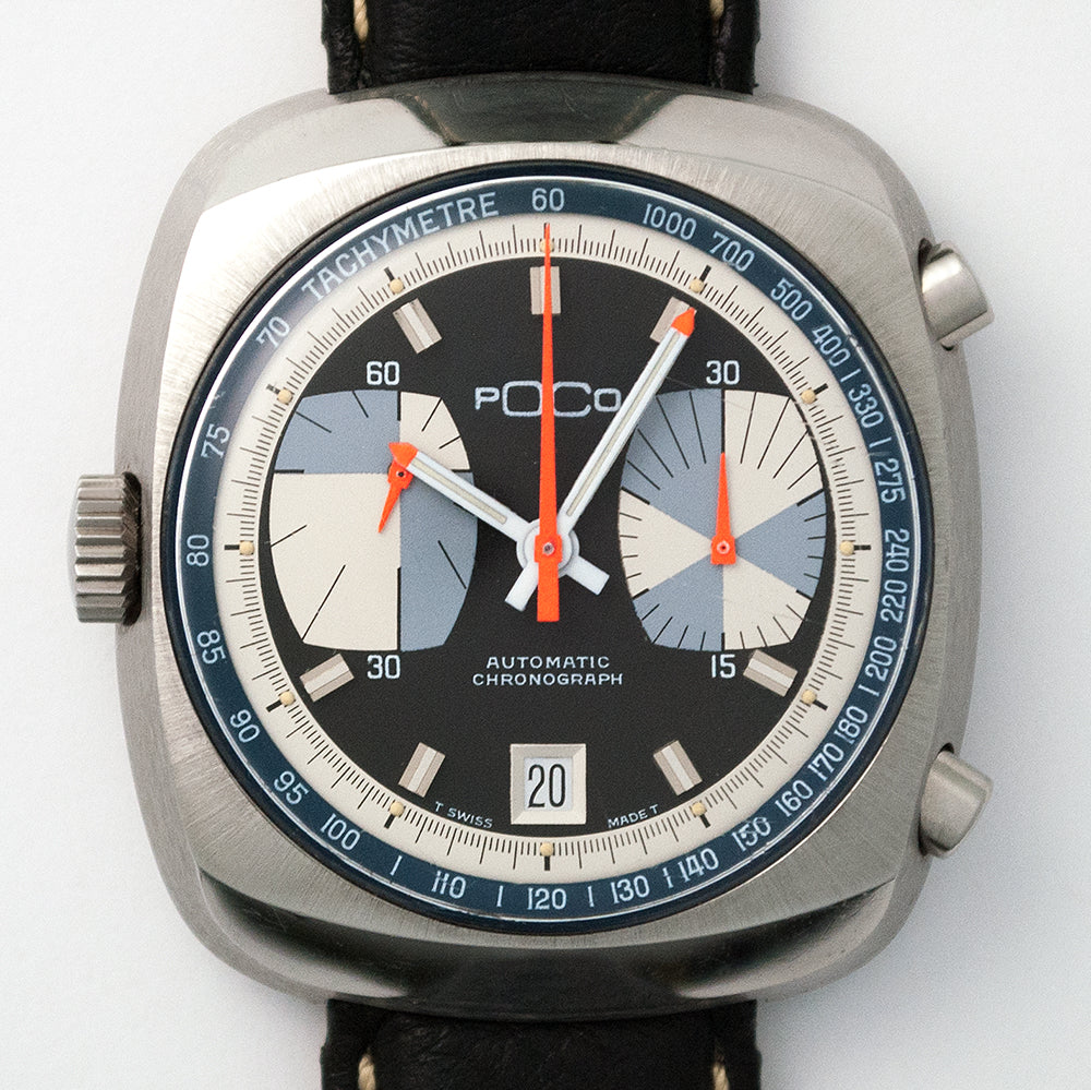 POCO, Chronograph, Kaliber 15, 1970er-Jahre, Edelstahl, Automat, Datum