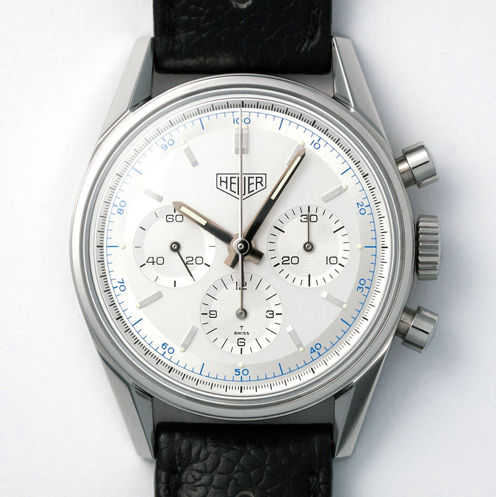 TAG Heuer Carrera 1964, Re-Edition, Ref. CS3110, Edelstahl, Lemania 1873, Racing-Lederband