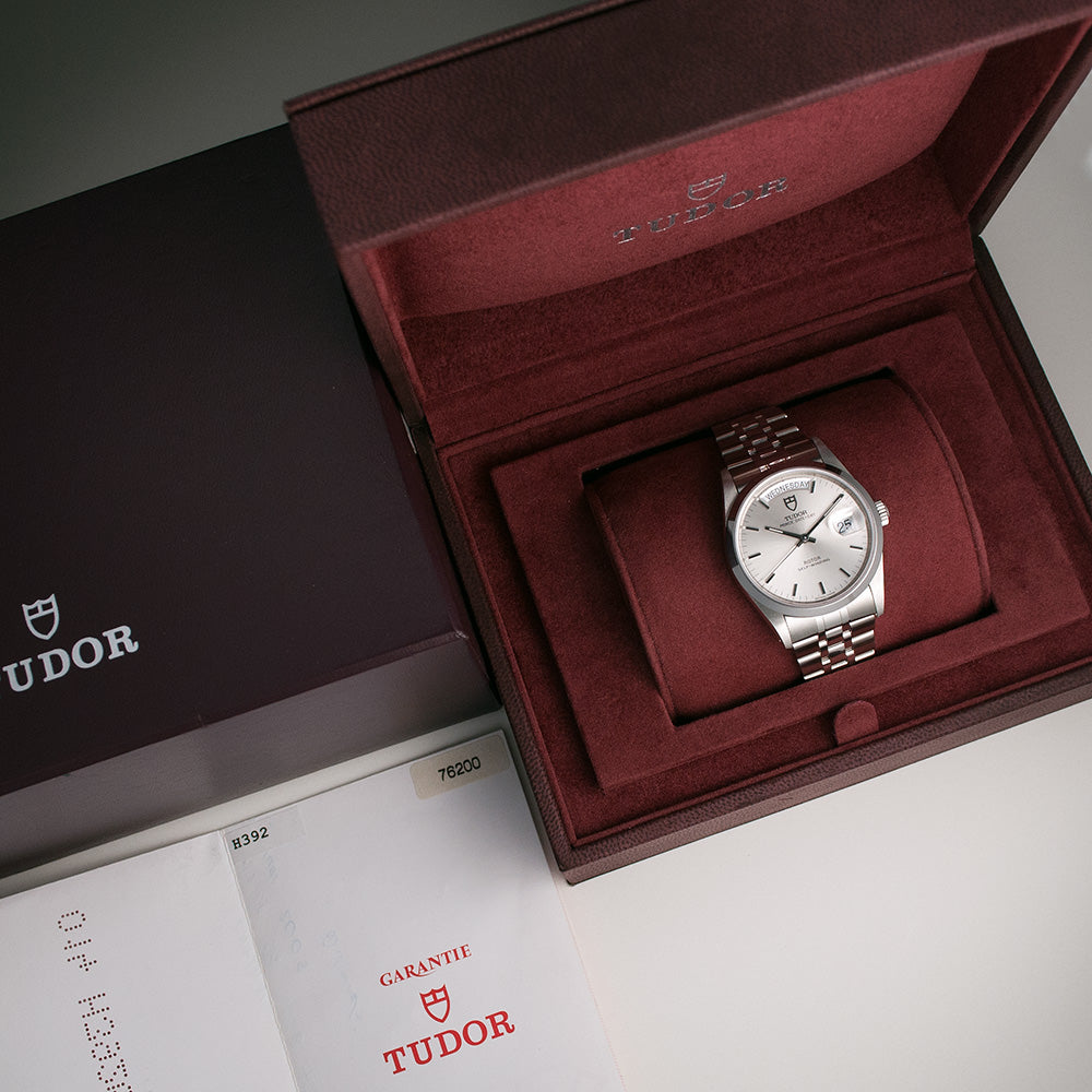 Tudor, Prince, Date+Day, Ref. 76200, Edelstahl, Automatik, Tudor-Jubilee-Stahlband, Box und Zertifikat, 2008