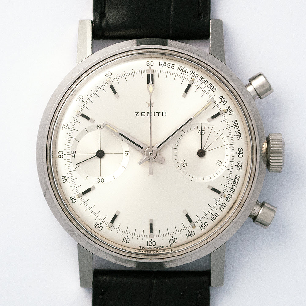 Zenith Chronograph, Kaliber 146 DP Edelstahl, verschraubtes Gehäuse, Tritium-Zifferblatt