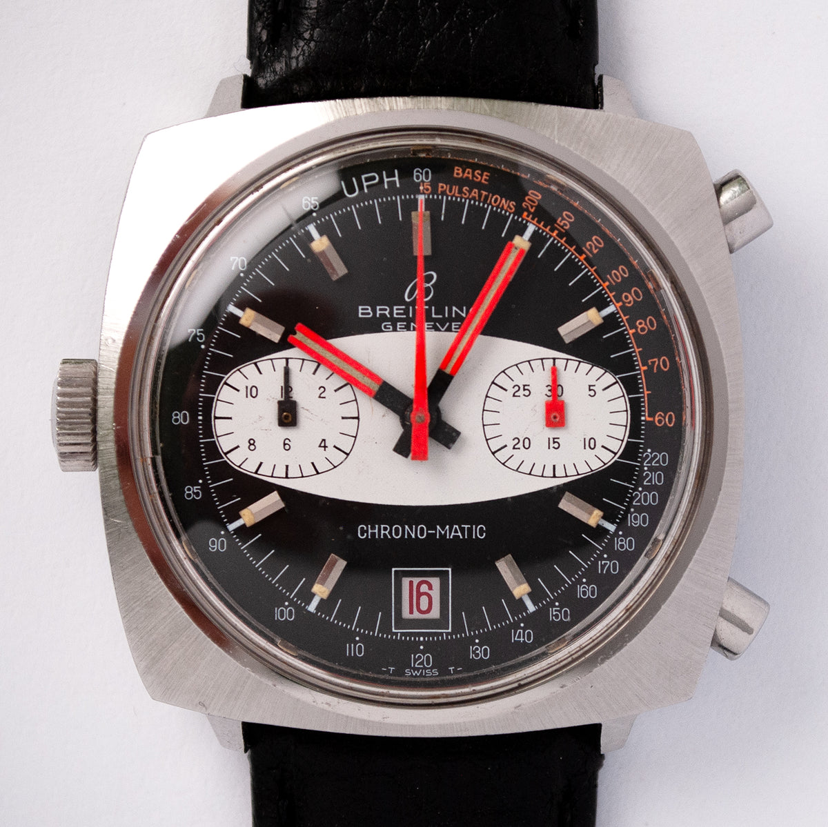 Breitling Chrono-Matic, Chronograph, Referenz 2111, 1970er-Jahre, Edelstahlgehäuse, Automatikwerk Kaliber 11, Datumsanzeige