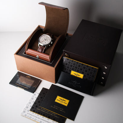 Breitling Transocean, Chronograph, GMT, Limited Edition, Ref. AB0451112, Edelstahl, Manufakturkaliber, Silver Dial, Full Set, Nummer 996/2000, 2017