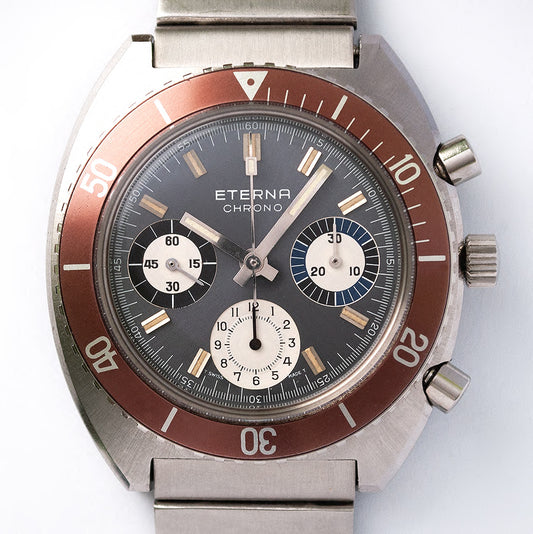 Eterna Tri-Compax-Chronograph, Referenz 154 FTP-3, 2. Version, Edelstahl,  Kaliber 1492 K (Valjoux 726)