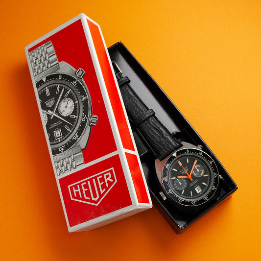 Heuer  Autavia, Ref. 11630 MH, die Nachfolgerin des «Orange Boy» (Ref. 1163), Edelstahl, Mineralglas, Kaliber 12