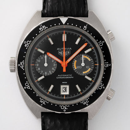 Heuer  Autavia, Ref. 11630 MH, die Nachfolgerin des «Orange Boy» (Ref. 1163), Edelstahl, Mineralglas, Kaliber 12