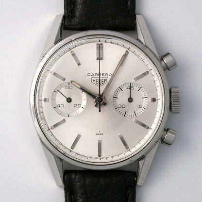 Heuer Carrera, Chronograph 45 Minuten, Ref. 3647S, Edelstahl, Kaliber Valjoux 92, Mitte 1960er Jahre