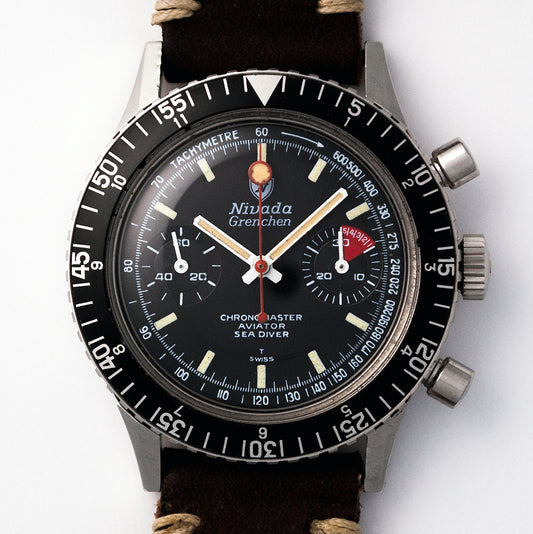 Nivada Grenchen, Chronomaster, Aviator, Sea Diver, Ref. 85004-3730, Stahlgehäuse, Kaliber Valjoux 23