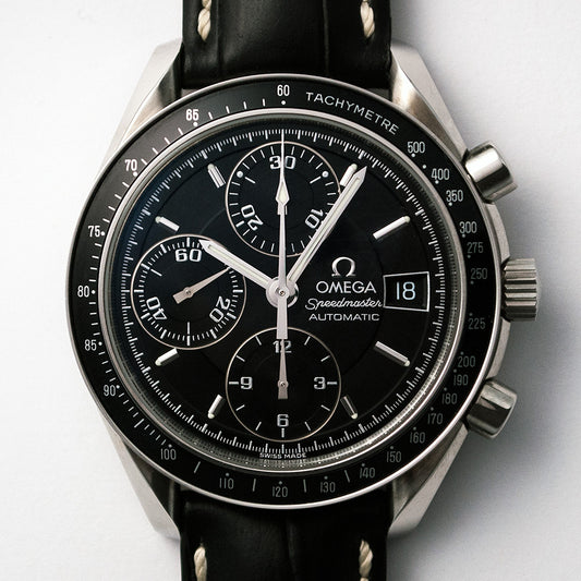 Omega Speedmaster Automatic, Date, Ref. 3513.50.00, Edelstahl, schwarzes Lederband