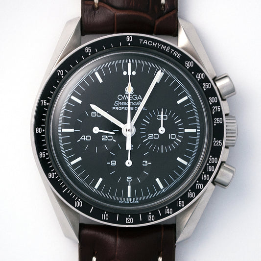 Omega Speedmaster Professional, «Moonwatch», 1975, Kaliber 861, braunes Lederband