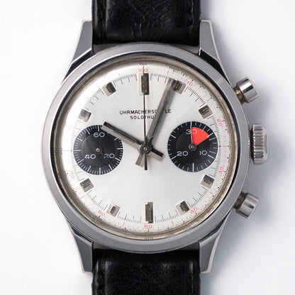 Schuluhr, Uhrmacherschule Solothurn, Chronograph, Valjoux 23, Stahl, mit Chronometerzertifikat, 1963